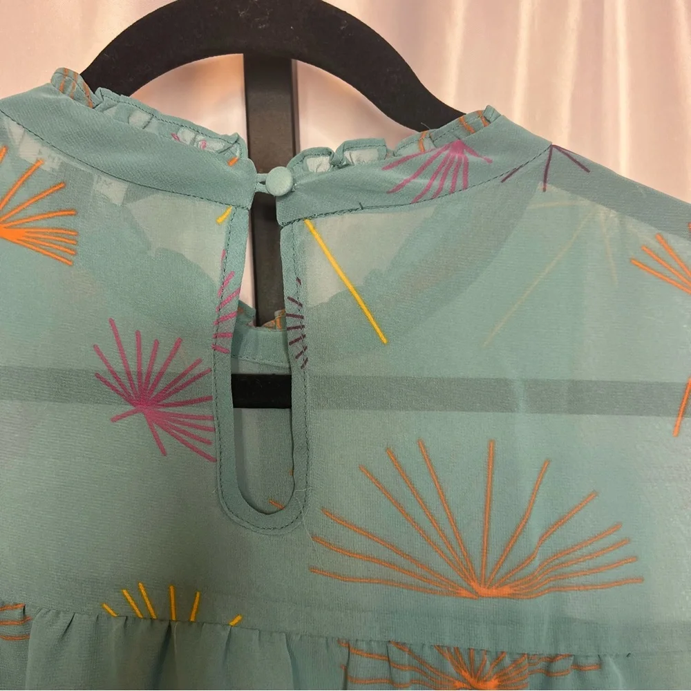ModCloth Teal Sleeveless Floral Dandelion-Print Tank Top
